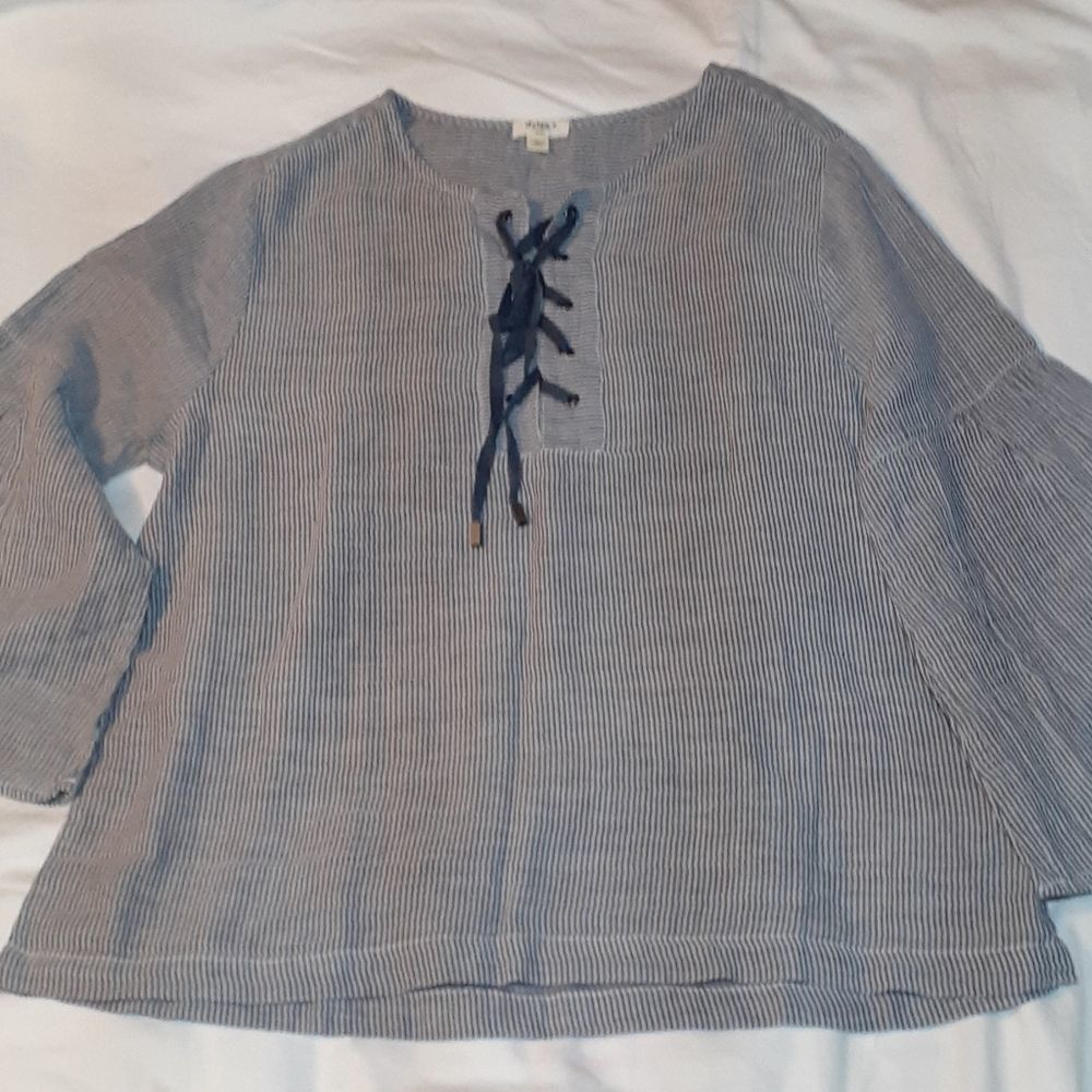 Dylan Lace-Up Classic Stripe Blouse by True Grit L